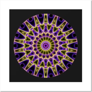 Purple and Yellow Glow Mandala Posters and Art